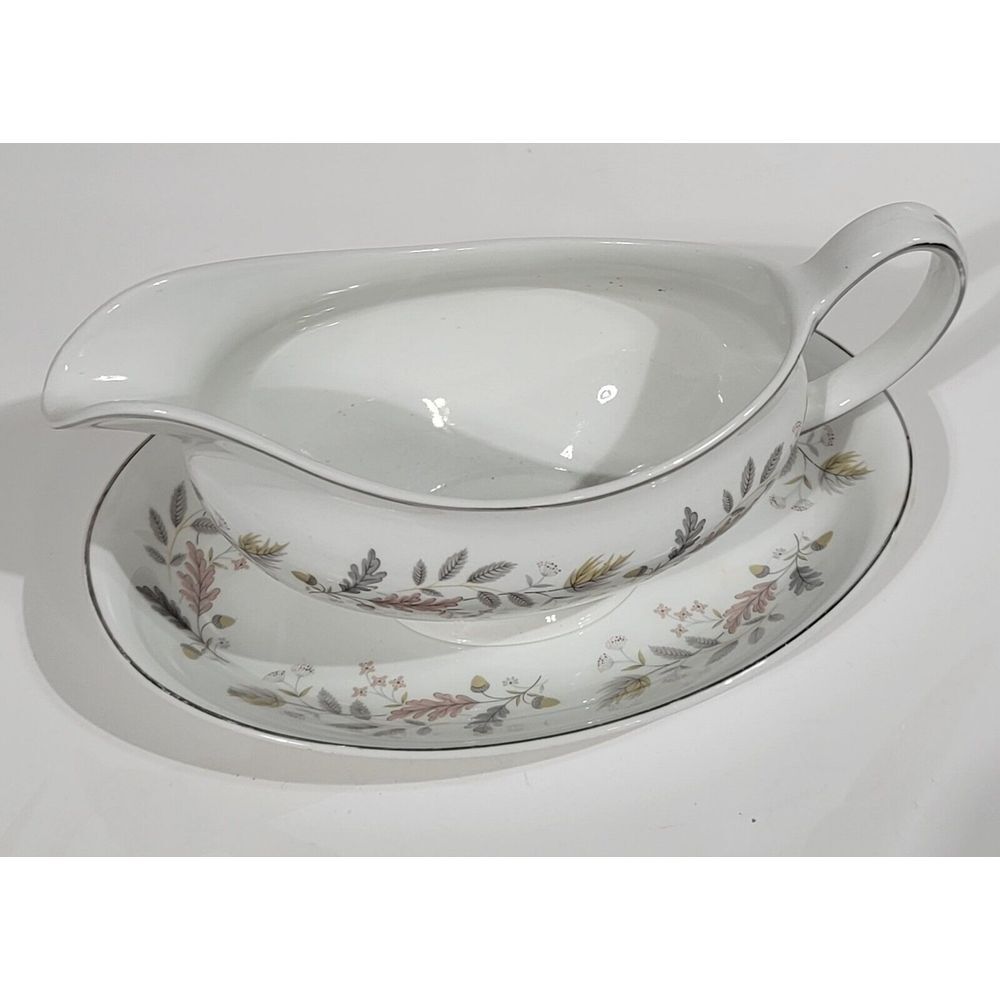 England Flowered Gravy Boat and Dish Johnson Bros Snow White Regency